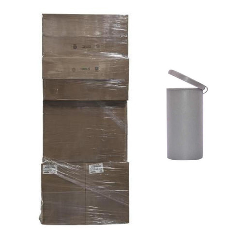 Paragon 4x8in Concrete Test Cylinders, Flat Lid, product image showing a pallet with 10 cases containing 960 concrete test cylinders, with a white cylindrical lid.