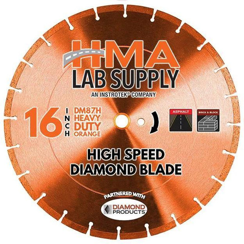 HMA Lab Supply High-Speed Diamond Blade for Asphalt, 16in, orange-colored diamond saw blade for cutting asphalt and brick.