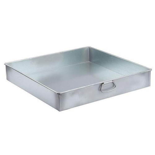 HMA Lab Supply Galvanized Steel Pan, Heavy-Duty, 10in x 20in x 3in, industrial galvanized metal tray for laboratory or industrial use.