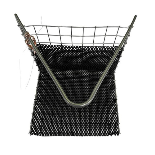 HMA Lab Supply CoreLok Hanging Basket for Water Bath, black mesh basket with metal handles for laboratory water bath use.