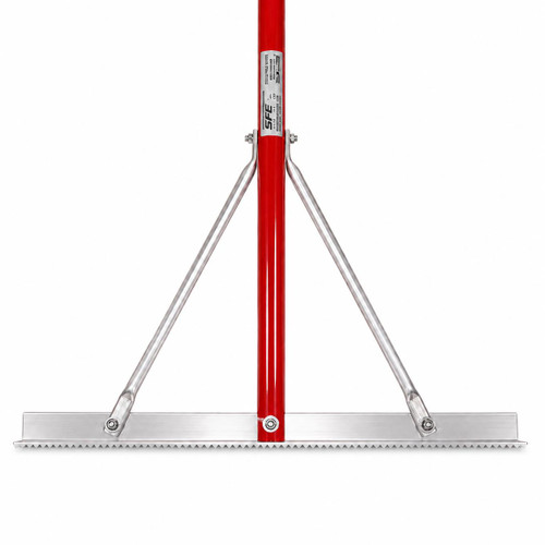 Slip Industries Asphalt Lute, Serrated Edges, 7 Foot Handle, 24 inches wide with metal frame and red handle for paving and asphalt work.