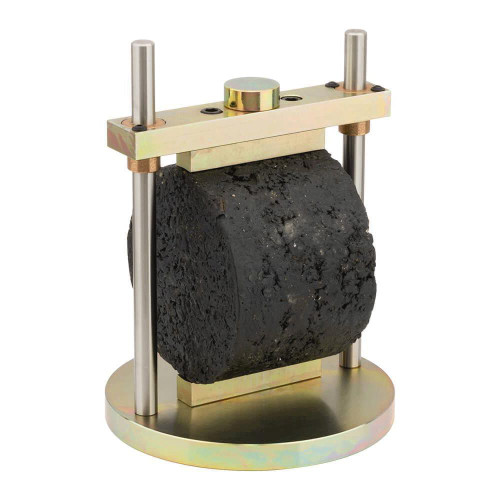 Gilson Company Lottman Breaking Head, 150mm, tool used for breaking rock samples with a hydraulic press and a breaking head for scientific laboratory analysis.
