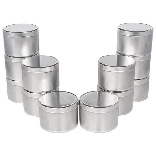 Gilson Company Sample Containers, Tinned-Metal, 4oz, 12-piece pack of small round metal containers for sample storage.