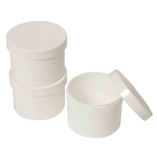 2oz, 3oz, 6oz, 8oz Clear Containers With White Screw on Lids. 