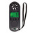 Sper Scientific Mini Environmental Quality Meter (3 Parameters), handheld device with digital display showing temperature and humidity, featuring a built-in anemometer and test probe for measuring environmental conditions.