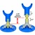 MAKO Enterprises MAKO FinCap Concrete Screed Support Chairs, blue adjustable support chairs for concrete screeds with 1.75-inch vertical adjustment, shown in two positions, each with a round base and a U-shaped top handle.