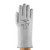 HMA Lab Supply Crusader-Flex Hot Mill Gloves, 14in, Large, close-up of a single white glove with black printed product information on the palm area.