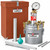 Humboldt Mfg. Press-Ur-Meter Concrete Air Entrainment Kit with Wooden Case, including a gray metal container, pressure gauge, several metal tubes, a rubber bulb, and a wooden storage box.