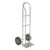 Vestil P-Handle Truck with Hard Rubber Wheels, 500 lb., Gray, metal hand truck with two large black rubber wheels and a handle for easy maneuvering.