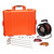 Gilson Company Soil Resistivity Test Kit, including a portable orange carrying case, black reel with test cables, four metal probes, and measurement accessories for soil resistivity testing.