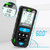 Mestek Laser Distance Meter with LCD Backlight, 50 Meters, showing a digital display with measurement readings and a built-in spirit level for accurate measurements.