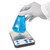 Oxford Lab Products BenchMate Magnetic Stirrer, single with a laboratory flask containing blue liquid being stirred on the device.
