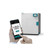Lab Companion IB4-03V Incubator, Forced (Advanced), 25 / 0.88 L / cu ft, with digital control panel, and a person using a smartphone app to monitor and set the temperature remotely.