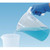 Lab Companion Handle Beaker, PP (Translucent), 2000ml, 50ml Graduations, with a person wearing blue gloves pouring blue liquid into a measuring cylinder.