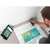 Proceq GP8800 Pro Ground Penetrating Radar, NiMh Battery, 2-Year Plan, being used by a person to scan a wall with a handheld device, with a connected tablet displaying radar imaging results.