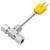 Gilson Company Type K 3.375-inch Flow-Through Thermocouple Probe, -250–450F, with metal sensor, yellow inspection port, and stainless steel body for temperature measurement.