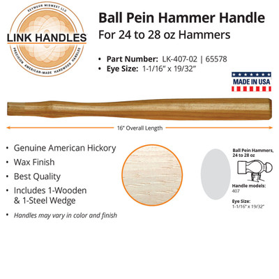 16in Ball Pein Machinist Hammer Handle For 24 to 28 Oz Hammers | CMTP