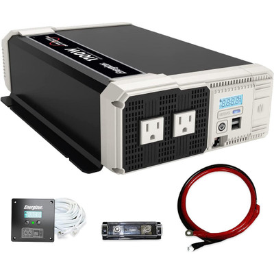 Energizer 2000 Watt Pure Sine Wave Power Inverter 12V DC to 110V/120V Converter for Family RV Off Grid Solar System with Dual USB Ports LCD Display & Installation Kit Included- ETL Approved-UL STD 458