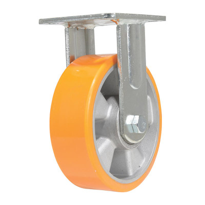 Polyurethane Rigid Caster, 6in Dia x 2in W, 1212 lb, Orange/Silver