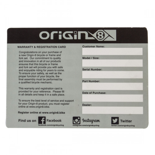 Origin8 Registration Card