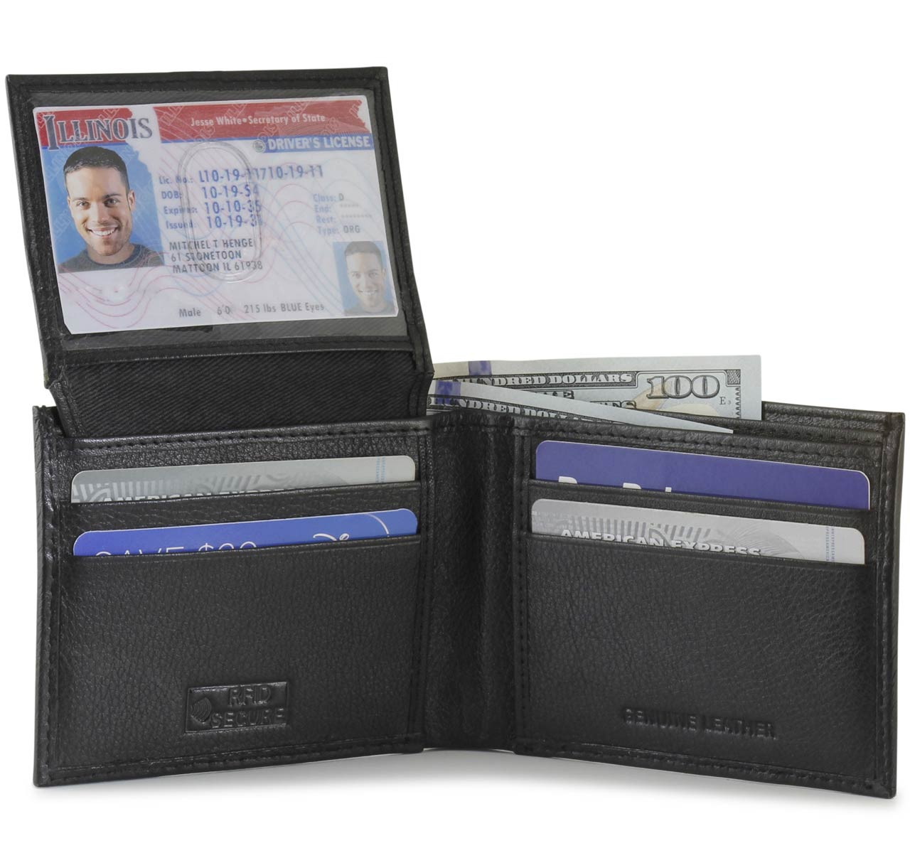 Mens Leather Card Holder Wallet for Men - 10 Card Slots 01 Id Card Slots