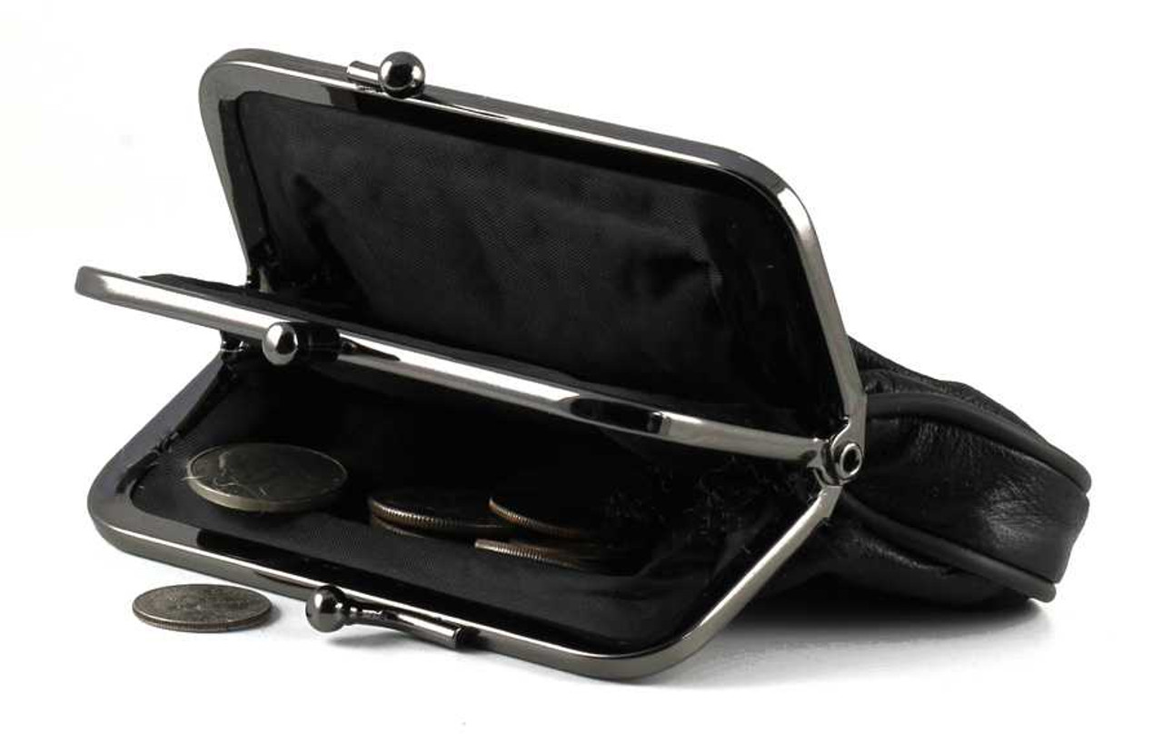 GLAD HAND DOUBLE FLAP COIN CASE レザー 黒 Amazon.com: Dual Clasp Leather Coin Purse, Geunine Leather