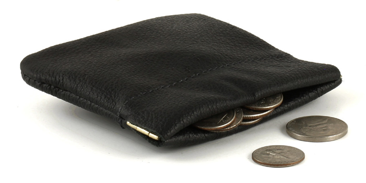 Leather black coin purse 2 zippered 1 snap pockets change purse leather coin  bag leather coin pouch leather coin holder