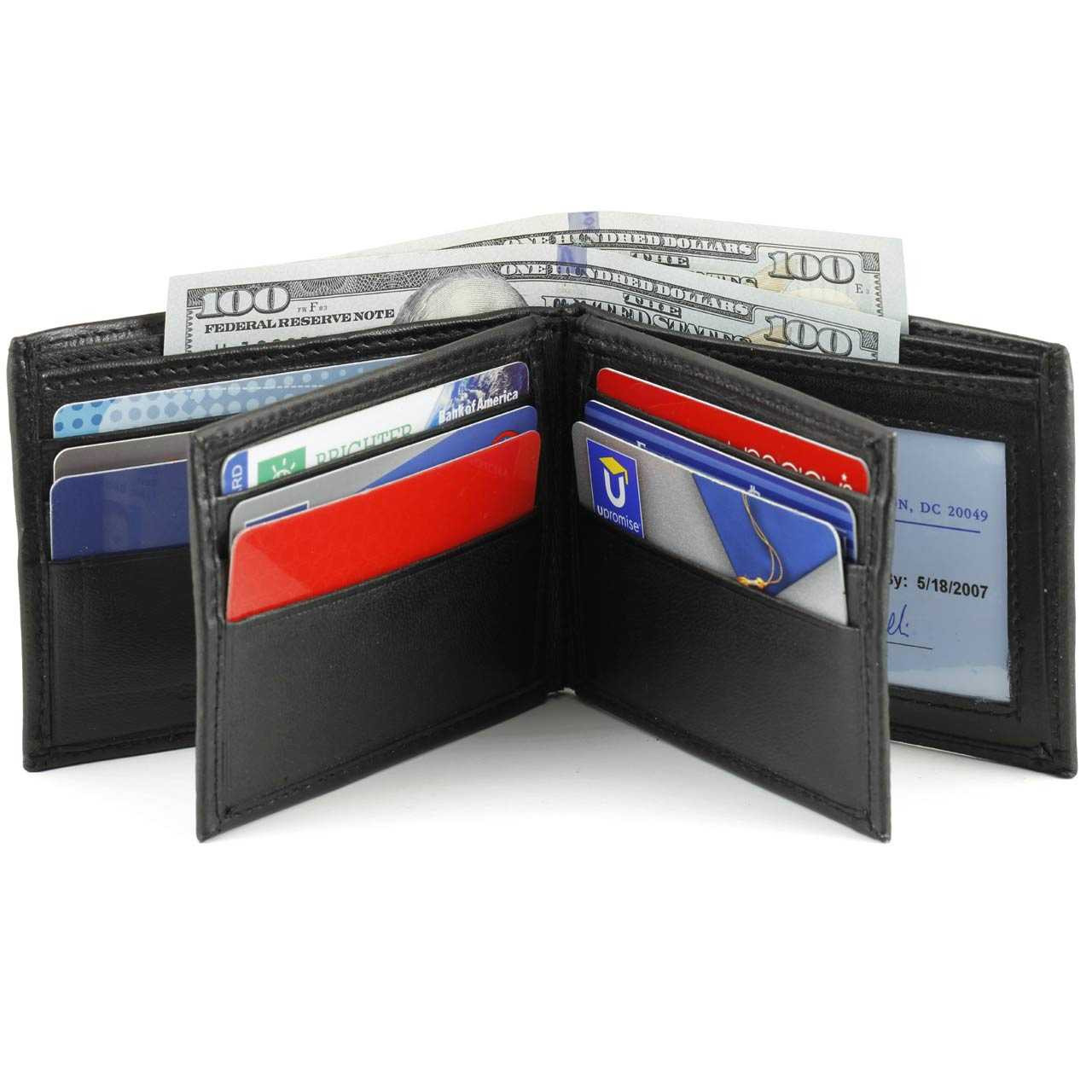 Credit Card Holder with Double ID Window Leather Passcase Wallet