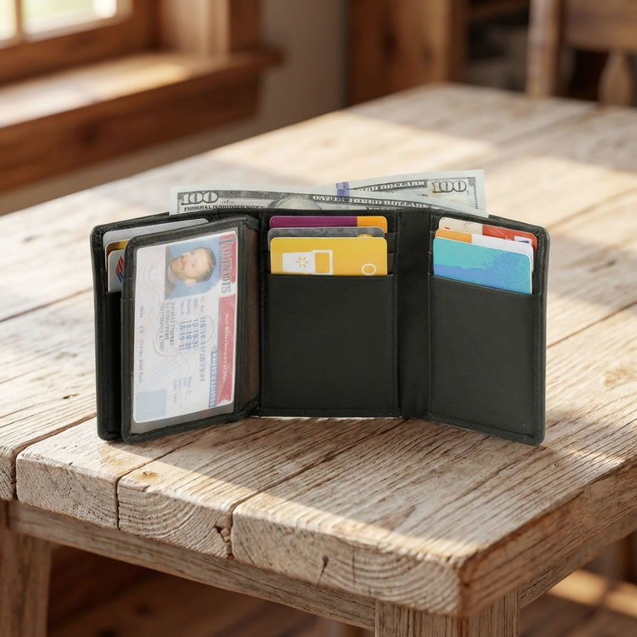 RFID Mens Trifold Wallet with Extra Flap