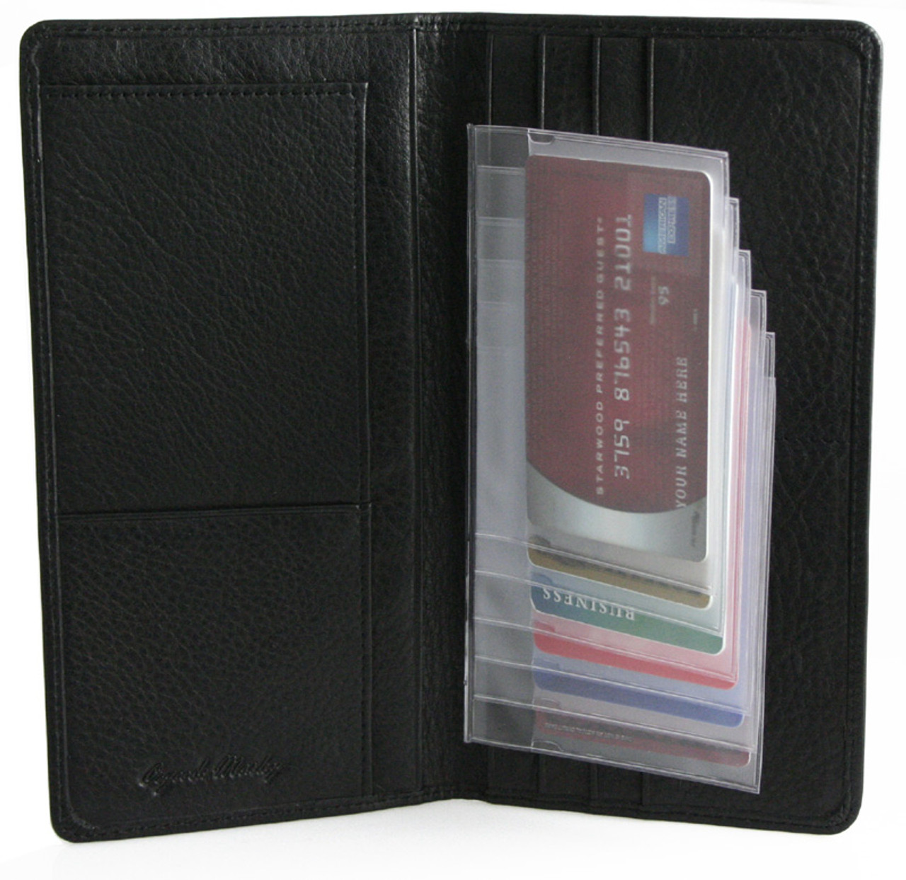 Black Leather 80 Business Card Holder Organizer Clear Insert Secretary Wallet 