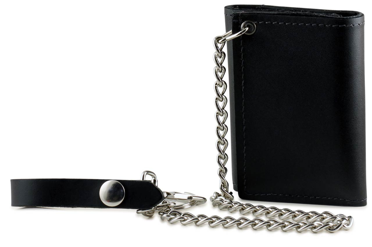 Trifold Leather Wallet Chain, Mens Leather Wallets Chains