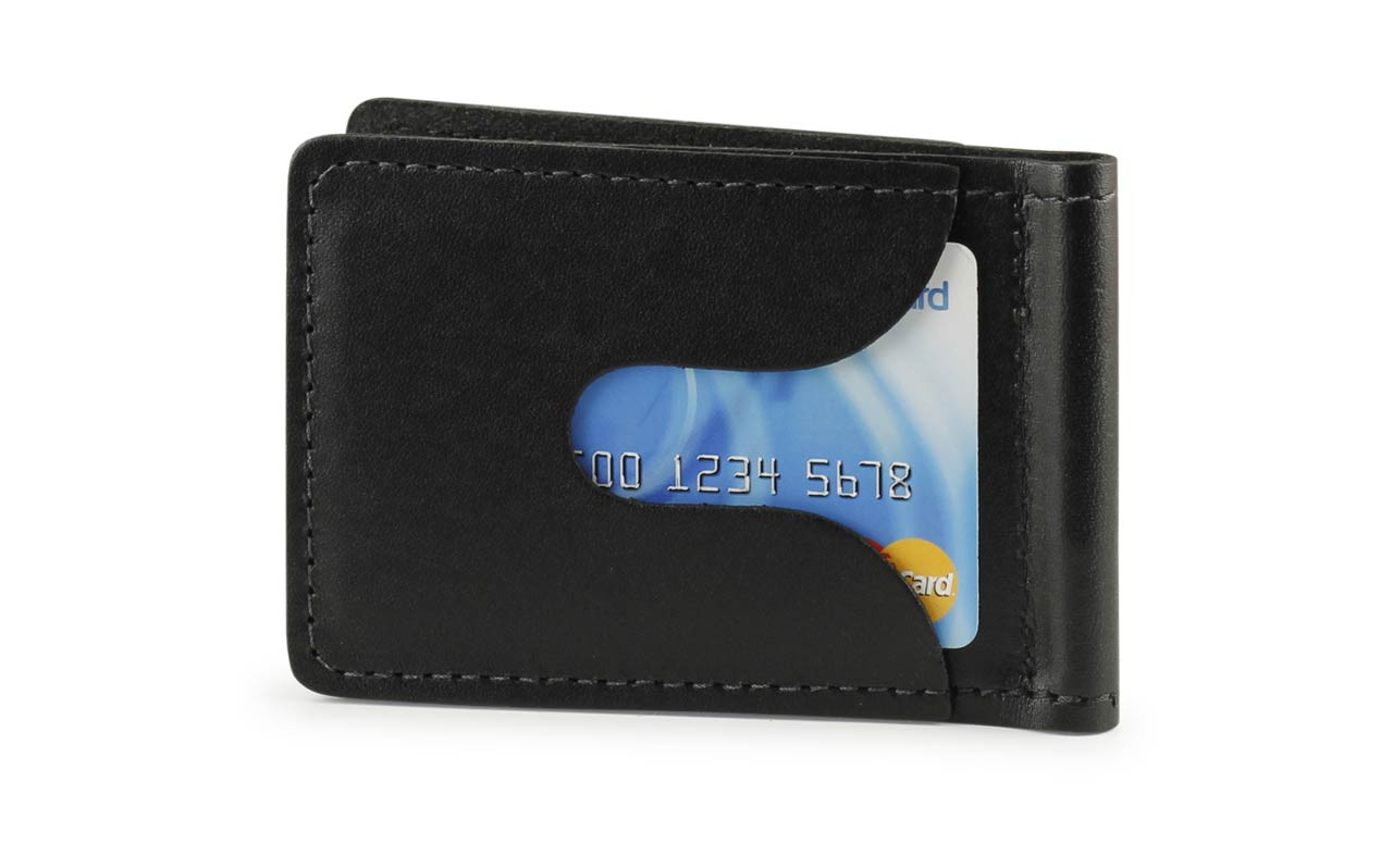 Leather Money Clip with External Card Pockets