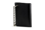 Leather Trifold Chain Wallet-Black