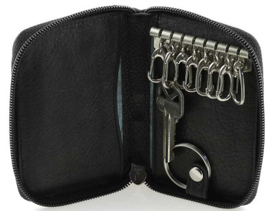 Men Genuine Leather Minimalist Wallet Double Zipper Car Key Case Key holder