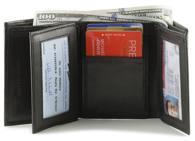 Trifold wallets with ID & credit card pockets.