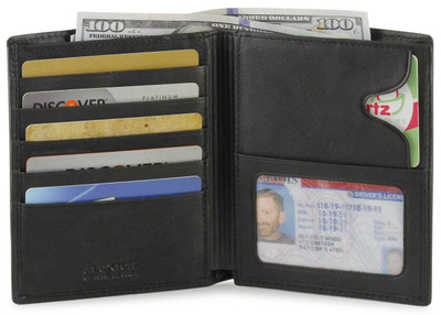 Mens Men's S4 Retro Leather Vertical Section Credit Card Holder Wallet with  Hasp