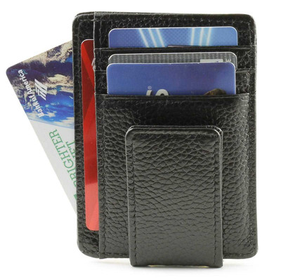 Real Leather Money Clip Card Holder with Coin Pocket Wallet