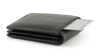 Leather RFID Bi-Fold Centre Wing with coin Pocket Wallet - Black