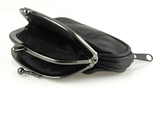 3 1/2" Round Metal Frame Coin Purse - Open