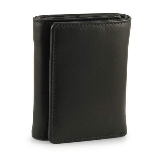 RFID Trifold Leather Wallet with Extra Flap - Black