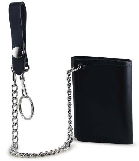 Tri Fold Chain Wallet-Black