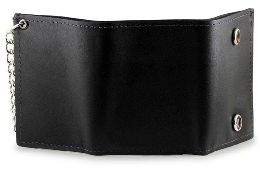 Best Quality Leather Trifold Chain Wallet-Black