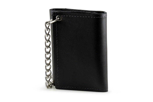 Leather Trifold Chain Wallet-Black