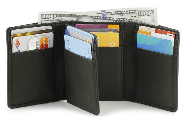 RFID Mens Trifold Leather Wallet with Extra Flap