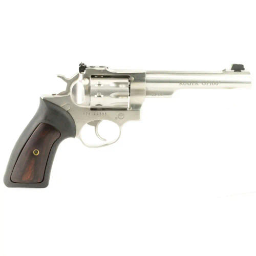 RUGER GP100 22LR REV 5.5" STS RBR WOOD GRP FO ADJ SGHT