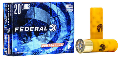 FEDERAL 20GA 2-3/4" MAX. 3/4OZ HOLLOW POINT 5 RD/BX 50 BX/CS