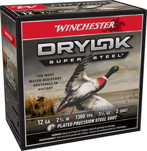 WINCHESTER DRYLOK SUPER STEEL 12 GA 2-3/4" #2  1-1/4 OZ 25 RD/BX 10 BX/CS