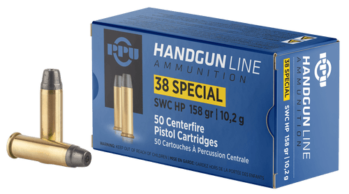 PPU .38 SPECIAL SWC HP 158G 50RD BOX 10 BOXES PER CASE