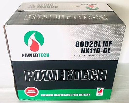 Powertech - 80D26R 12V Right Terminal 70 AH JIS Car Battery-UAE