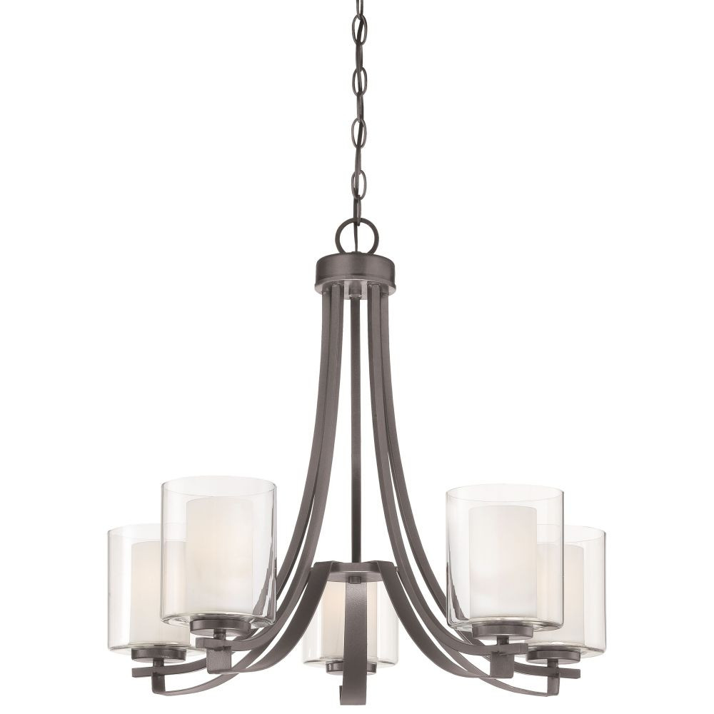 The Tennis Court - Chandelier 5 Light Sand Coal Steel/Glass in Transitional Style - 23 inches tall by 25.5 inches wide - 57-BEL-539085